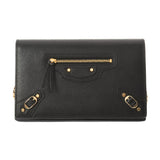 BALENCIAGA Balenciaga Chain Wallet Black Gold Bracket Ladies Calf Shoulder Bag A Rank used Ginzo