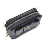 PRADA Prada Ribbon Motif Mini Black Gold Bracket Ladies Safiano Shoulder Bag A Rank used Ginzo