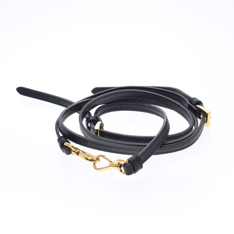 PRADA Prada Ribbon Motif Mini Black Gold Bracket Ladies Safiano Shoulder Bag A Rank used Ginzo