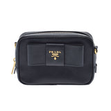 PRADA Prada Ribbon Motif Mini Black Gold Bracket Ladies Safiano Shoulder Bag A Rank used Ginzo