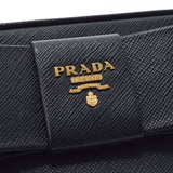 PRADA Prada Ribbon Motif Mini Black Gold Bracket Ladies Safiano Shoulder Bag A Rank used Ginzo