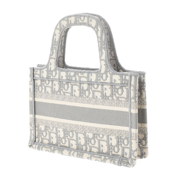 Christian DIOR Christian Dior Book Book Bag Mini Embroy Dary White/Gray Ladies Canvas Handbag A Rank used Ginzo