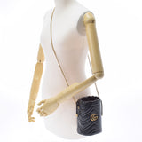 Gucci Gucci GG Malmont Mini Baguet Bag黑色金支架575163女士皮革肩袋A级使用Ginzo