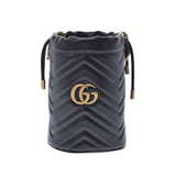 Gucci Gucci GG Malmont Mini Baguet Bag黑色金支架575163女士皮革肩袋A级使用Ginzo