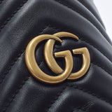 Gucci Gucci GG Malmont Mini Baguet Bag黑色金支架575163女士皮革肩袋A级使用Ginzo