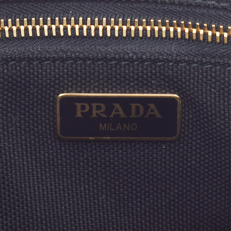 Ginzo Used PRADA Prada 1NH018 Natural Black Canvas Pouch New [Mother's Day 50,000 or less]