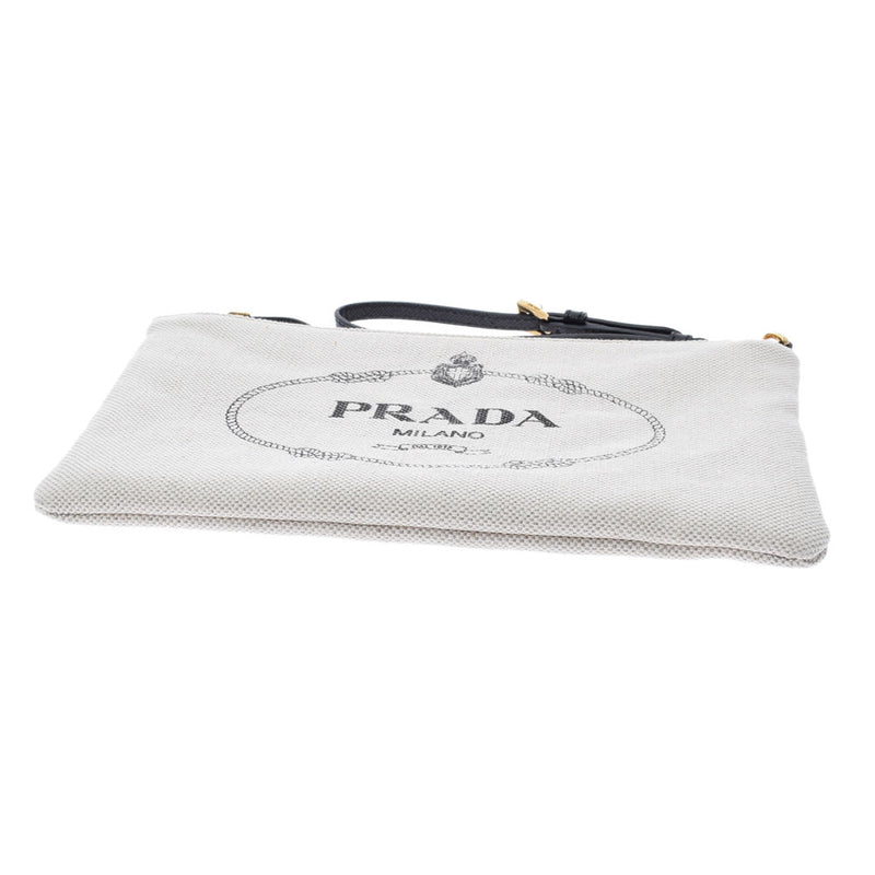 Ginzo Used PRADA Prada 1NH018 Natural Black Canvas Pouch New [Mother's Day 50,000 or less]