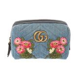GUCCI Gucci GG Marmont Flower Embroidery Japan Limited Blue 476165 Ladies Denim Pouch Unused Ginzo
