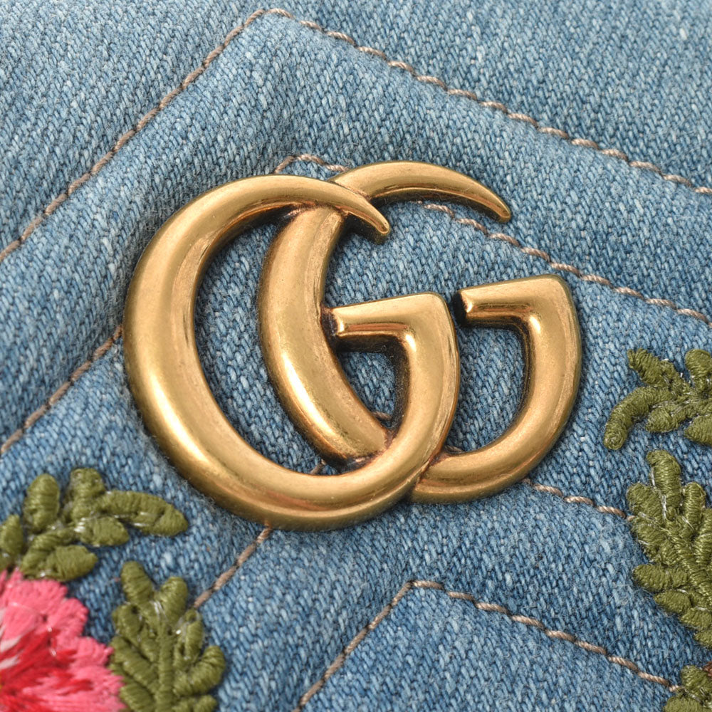 GUCCI グッチ GGマーモント フラワー刺繍 日本限定 青 476165 レディース デニム ポーチ 未使用 銀蔵