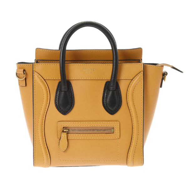 CELINE Celine Luggage Nano Shopper 2WAY Yellow/Black Gold Bracket Ladies Calf Handbag AB Rank Used Ginzo