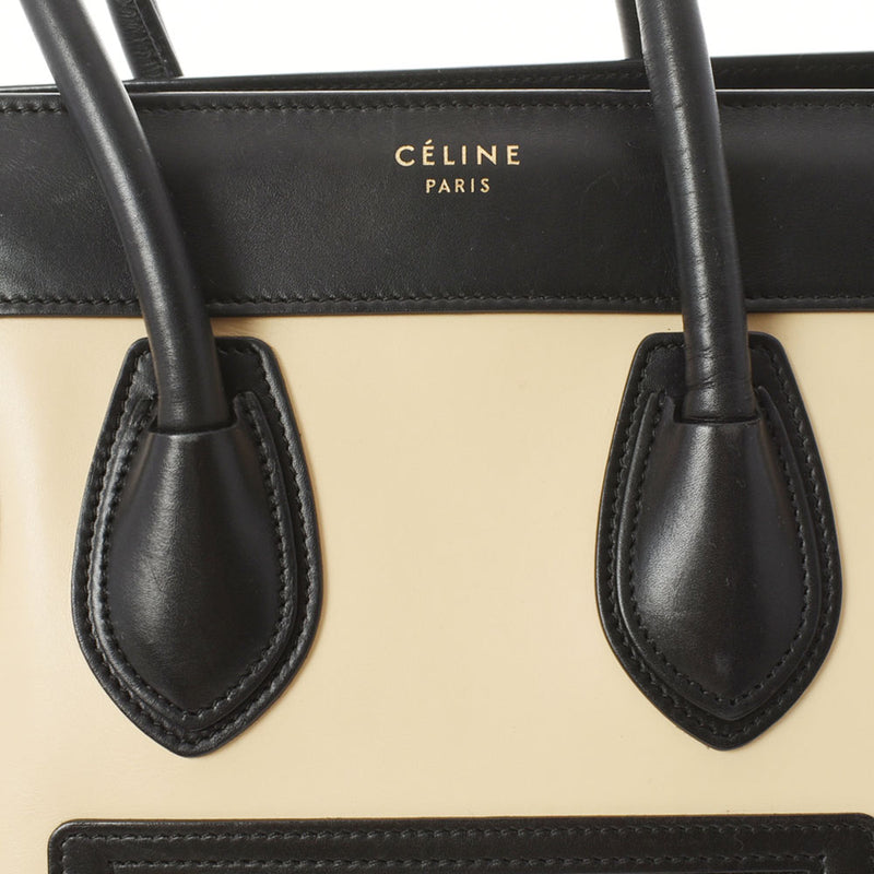 CELINE セリーヌ マイクロラゲージ  トリコロール 黒/ベージュ/茶 レディース カーフ ハンドバッグ Bランク 中古 銀蔵