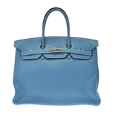 HERMES Hermes Birkin 35 Blue Jean Silver Bracket □ J engraved (around 2006) Ladies Toryon Lemance Handbag A Rank used Ginzo