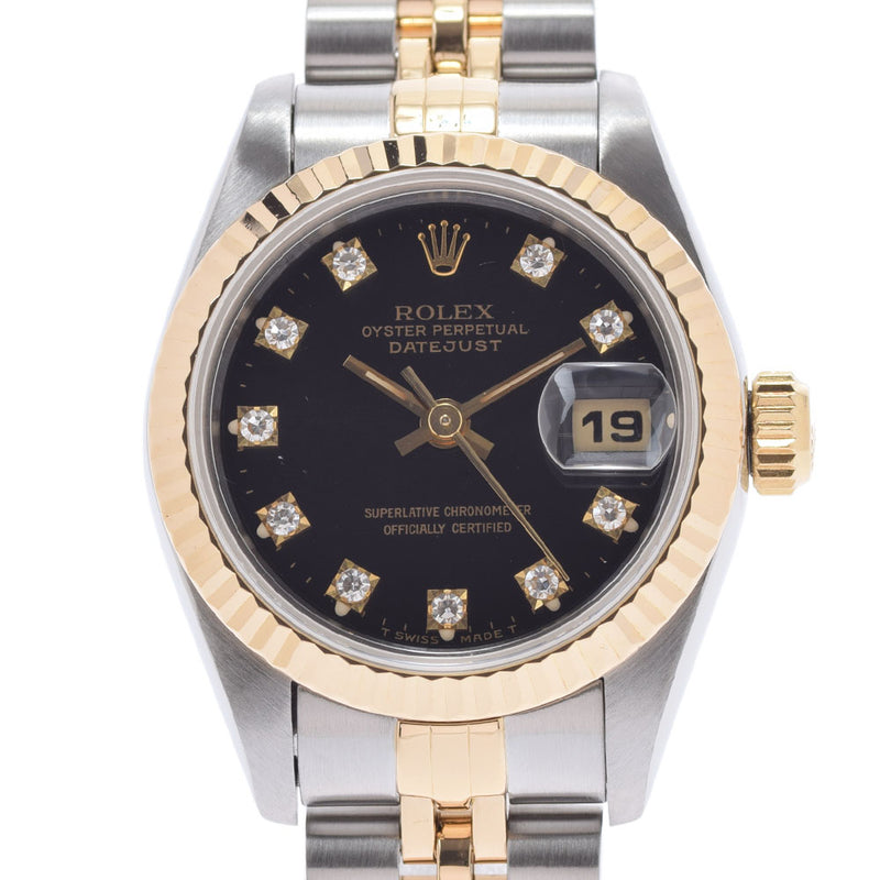 ROLEX Rolex Datejust 10P diamond 69173G Ladies YG/SS Watch Automatic Black Dial A Rank Used Ginzo