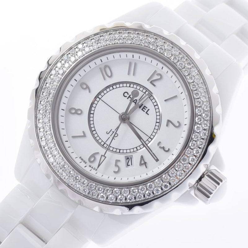 CHANEL Chanel Chanel J12 33mm Bezel Diamond H0967 Ladies White Ceramic/SS Watch Quartz White Dial A Rank Used Ginzo