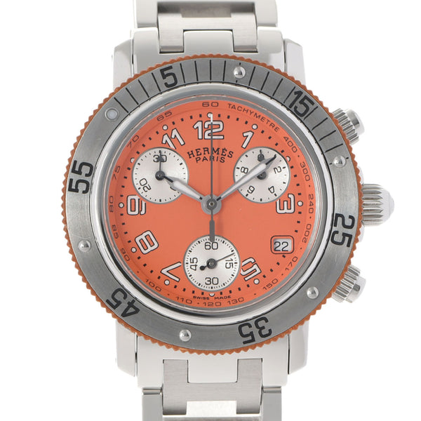 HERMES Hermes Clipper Diver Chrono CL2.316 Boys SS Watch Quartz Orange Dial A Rank Used Ginzo