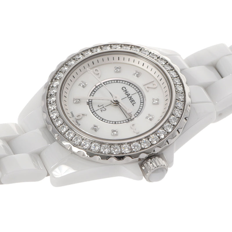 シャネル CHANEL 腕時計 J12 29mm H2572 8ポイント ダイヤモンド インデックス 計0.04ct 40ポイント ダイヤモンド ベゼル 計0.90ct ホワイト シェル 文字盤 SS ホワイト セラミック 白 クオーツアナログ