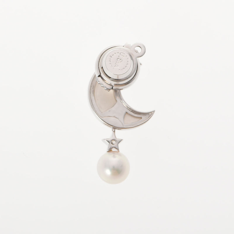 [Summer Selection] Ginzo Used Mikimoto [Mikimoto] Crescent Moon/Star motif pin blow brooch/K18WG/pearl/diamond/multi -stone unisex