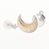 [Summer Selection] Ginzo Used Mikimoto [Mikimoto] Crescent Moon/Star motif pin blow brooch/K18WG/pearl/diamond/multi -stone unisex