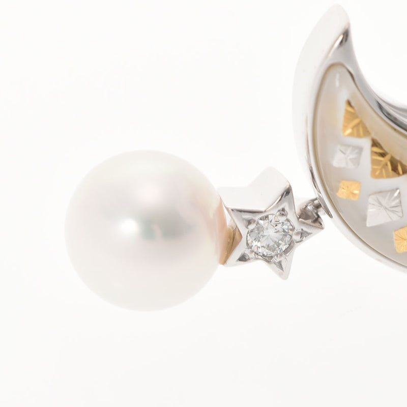[Summer Selection] Ginzo Used Mikimoto [Mikimoto] Crescent Moon/Star motif pin blow brooch/K18WG/pearl/diamond/multi -stone unisex
