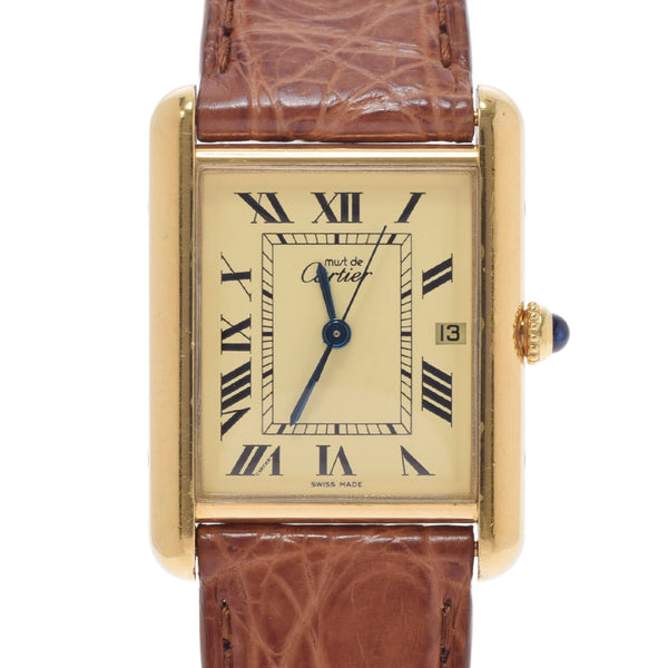 CARTIER カルティエ マストタンク LM W1017454 レディース GP/革 腕時計 クオーツ クリーム系文字盤 ABランク 中古 銀蔵