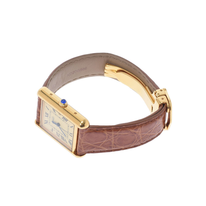 Cartier Cartier Mast Tank LM W1017454女士GP/Leather Watch Quartz Cream Dial AB Rank Rank二手Ginzo