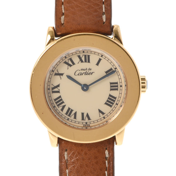 Cartier Cartier Cartier Mastronde W1008743女士GP/Leather Watch Quartz Cream Dial AB Rank used Ginzo