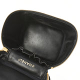 香奈儿香奈儿洗手盆袋黑色金色支架女士鱼子酱皮肤手提包AB级使用Ginzo