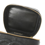 香奈儿香奈儿洗手盆袋黑色金色支架女士鱼子酱皮肤手提包AB级使用Ginzo