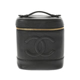 香奈儿香奈儿洗手盆袋黑色金色支架女士鱼子酱皮肤手提包AB级使用Ginzo