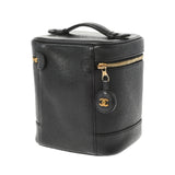 香奈儿香奈儿洗手盆袋黑色金色支架女士鱼子酱皮肤手提包AB级使用Ginzo