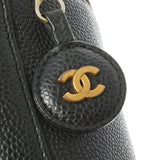 香奈儿香奈儿洗手盆袋黑色金色支架女士鱼子酱皮肤手提包AB级使用Ginzo