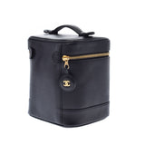 香奈儿香奈儿（Chanel Chanel）垂直洗手盆袋黑色金色支架女士卡维亚斯金（Caviaskin）手提包用ginzo等级