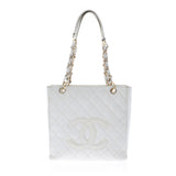 CHANEL Chanel Matrasse PST Shopping Tote White Gold Bracket Ladies Caviar Skin Tote Bag B Rank used Ginzo