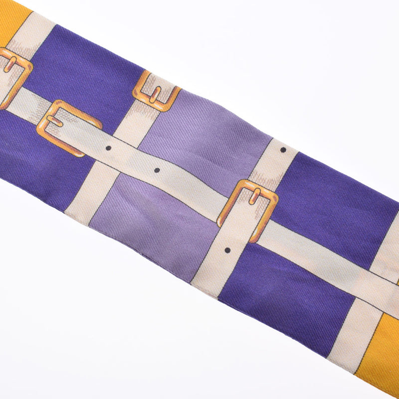 爱马仕爱马仕（Hermes Hermes）twilly旧标签皮带图案紫色/黄色/黑色女士丝绸100％围巾