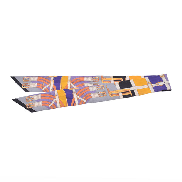 HERMES Hermes twilly old tag belt pattern purple/yellow/black ladies silk 100 % scarf A ranked Ginzo
