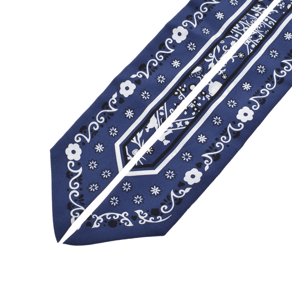 エルメスツイリー 旧タグ 植物 アニマル柄 青/白 レディース スカーフ  