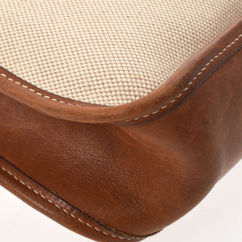 HERMES エルメス ヴェスパPM アイボリー系/茶  ゴールド金具 □A刻印(1997年頃) ユニセックス トワルアッシュ ショルダーバッグ Bランク 中古 銀蔵