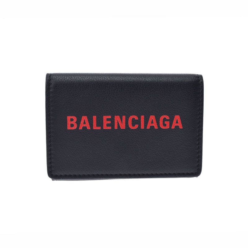 BALENCIAGA バレンシアガ エブリデイ ミニウォレット 黒/赤 レディース カーフ 三つ折り財布 新同 中古 銀蔵