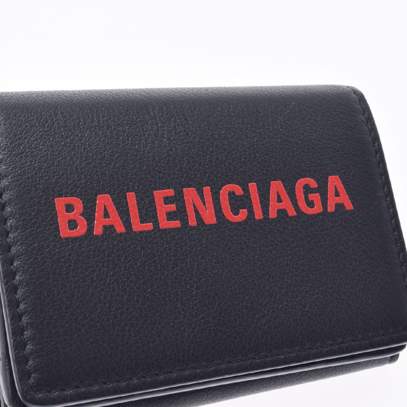 Balenciaga Balenciaga Ebriday迷你钱包黑色/红色女士小牛Trid Fold钱包新二手Ginzo