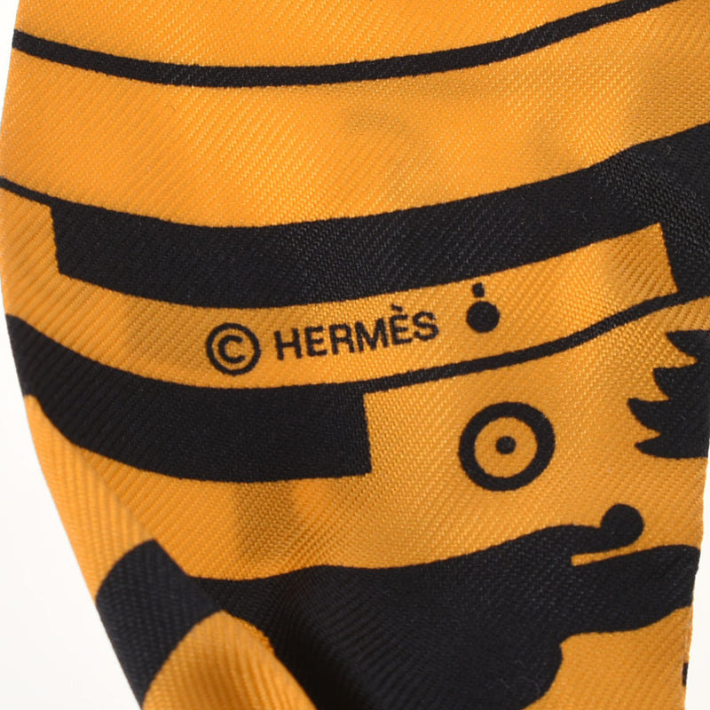 HERMES Hermes Twilly New Tag Astrology Dot/ASTROLOGIE A POIS Yellow/Black/Gray Ladies Silk 100 % Scarf AB Rank used Ginzo