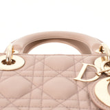 Christian Dior Christian Dior Lady Dior Kanage 2WAY Pink Beige Ladies Ram Skin Handbag A Rank Used Ginzo