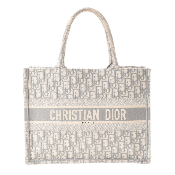 Christian DIOR Christian Dior Book Book Bag Mini Embroy Dary White/Gray Ladies Canvas Handbag A Rank used Ginzo