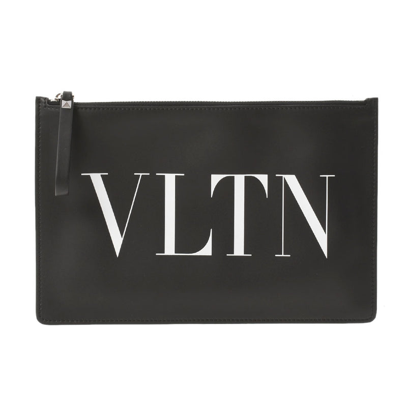 Valentino Valentino Black/White Unisex Mat Leather Clutch Bag A Rank used Ginzo