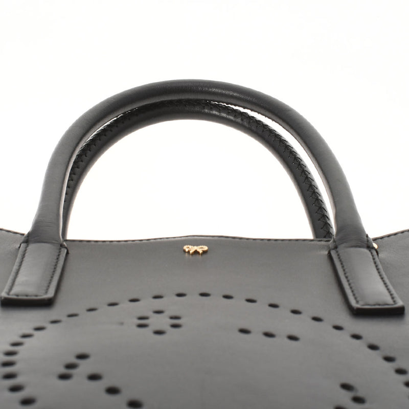 Anya Hindmarch Anya Hind March Black Ladies Calf Handbag A Rank used Ginzo