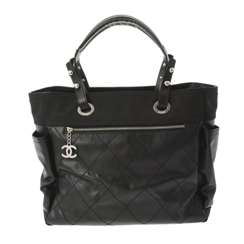 CHANEL Chanel Paris Beerlit Tote GM Black Silver Bracket Ladies Leather Canvas Tote Bag A Rank used Ginzo