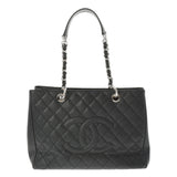 CHANEL Chanel Matrasse GST Tote Black Silver Bracket Ladies Caviar Skin Tote Bag AB Rank Used Ginzo