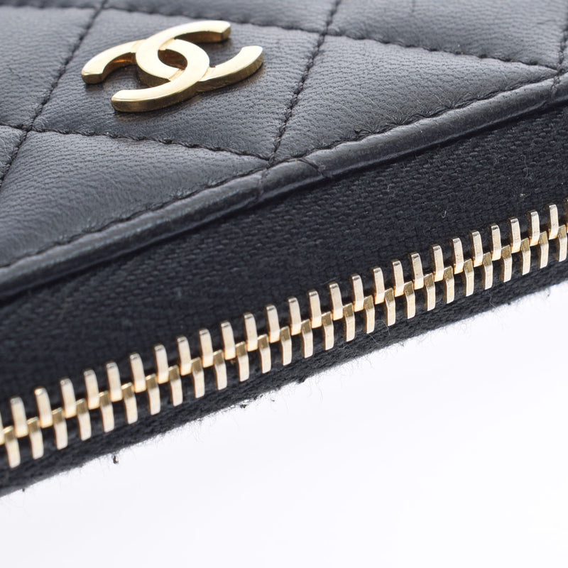 CHANEL シャネル マトラッセ ガブリエル ラウンドファスナー財布 黒 ゴールド金具 レディース ラムスキン 長財布 ABランク 中古 銀蔵