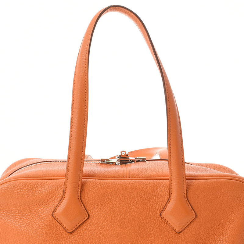 HERMES エルメス ヴィクトリア35 オレンジ シルバー金具 □L刻印(2008年頃) ユニセックス トリヨンクレマンス ハンドバッグ Bランク 中古 銀蔵