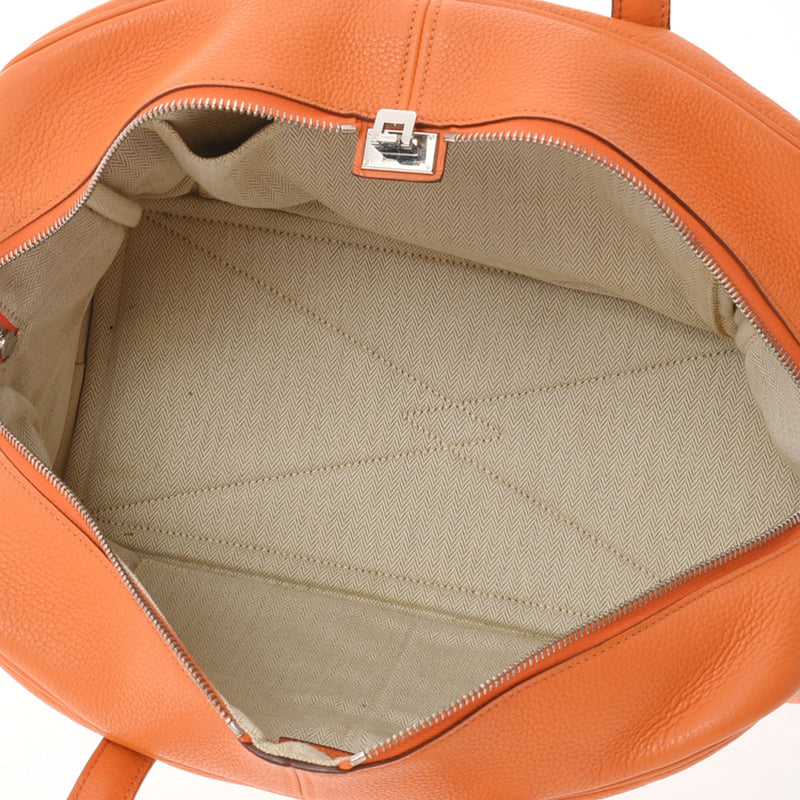 HERMES エルメス ヴィクトリア35 オレンジ シルバー金具 □L刻印(2008年頃) ユニセックス トリヨンクレマンス ハンドバッグ Bランク 中古 銀蔵