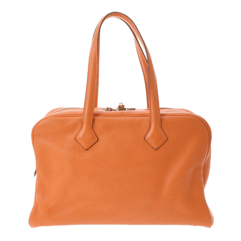 HERMES エルメス ヴィクトリア35 オレンジ シルバー金具 □L刻印(2008年頃) ユニセックス トリヨンクレマンス ハンドバッグ Bランク 中古 銀蔵